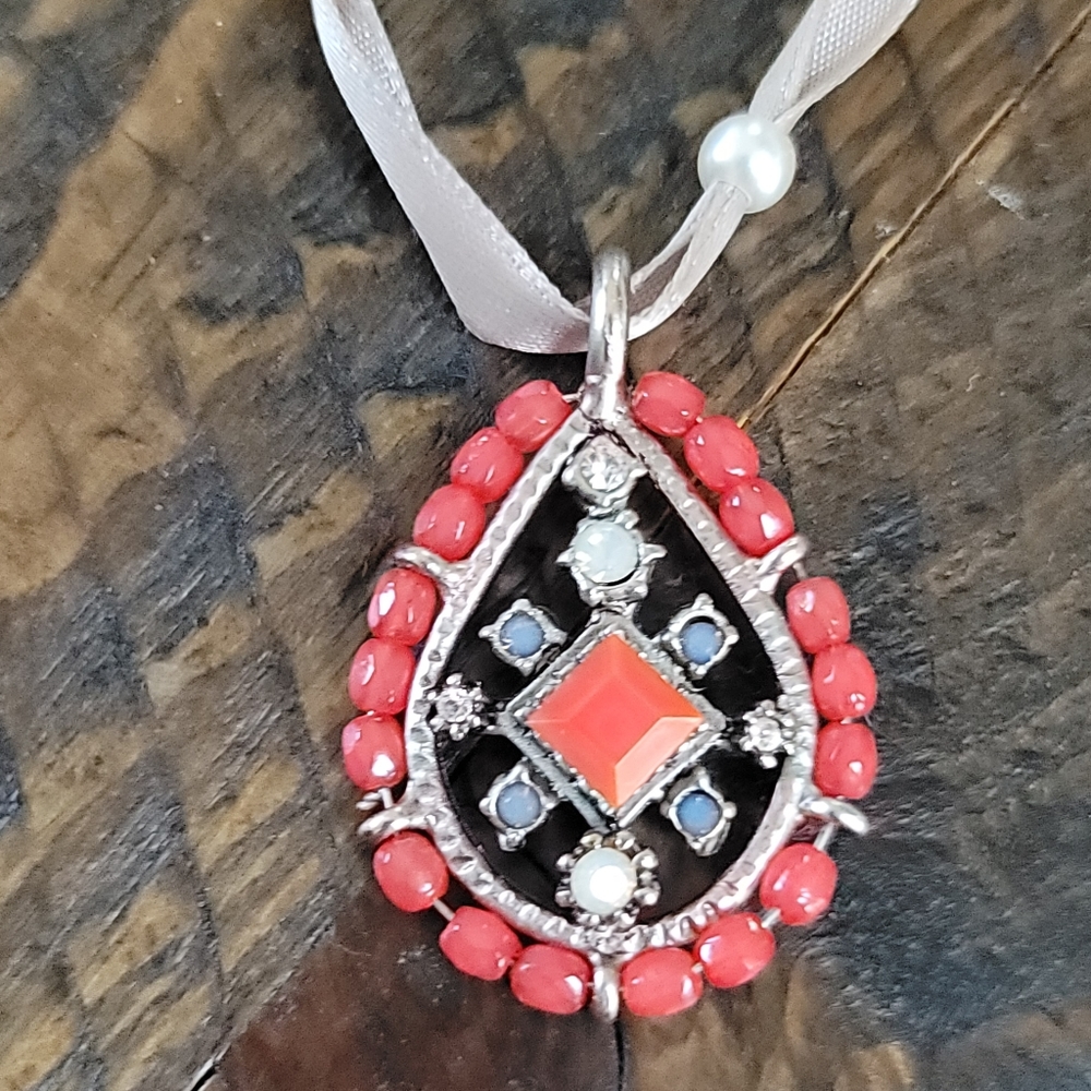Buy2 Get 1 FREE!!Beaded Necklace with Satin and Pearl Ribbon